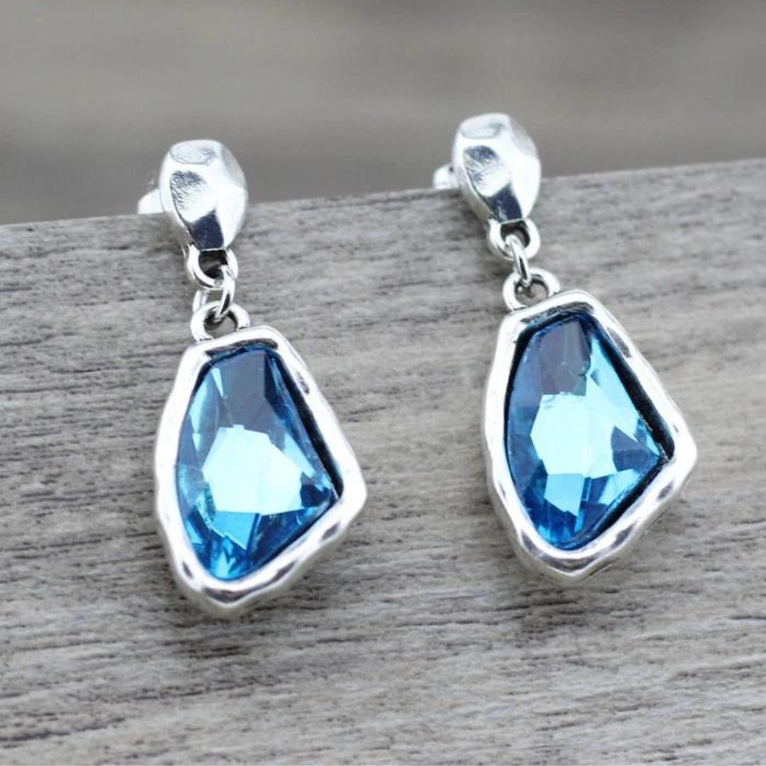 Crystal Stones Earrings in Silver