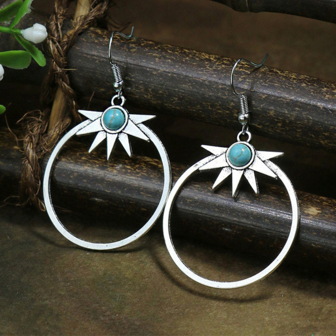 Silver Boho Half Sun Opal Earrings