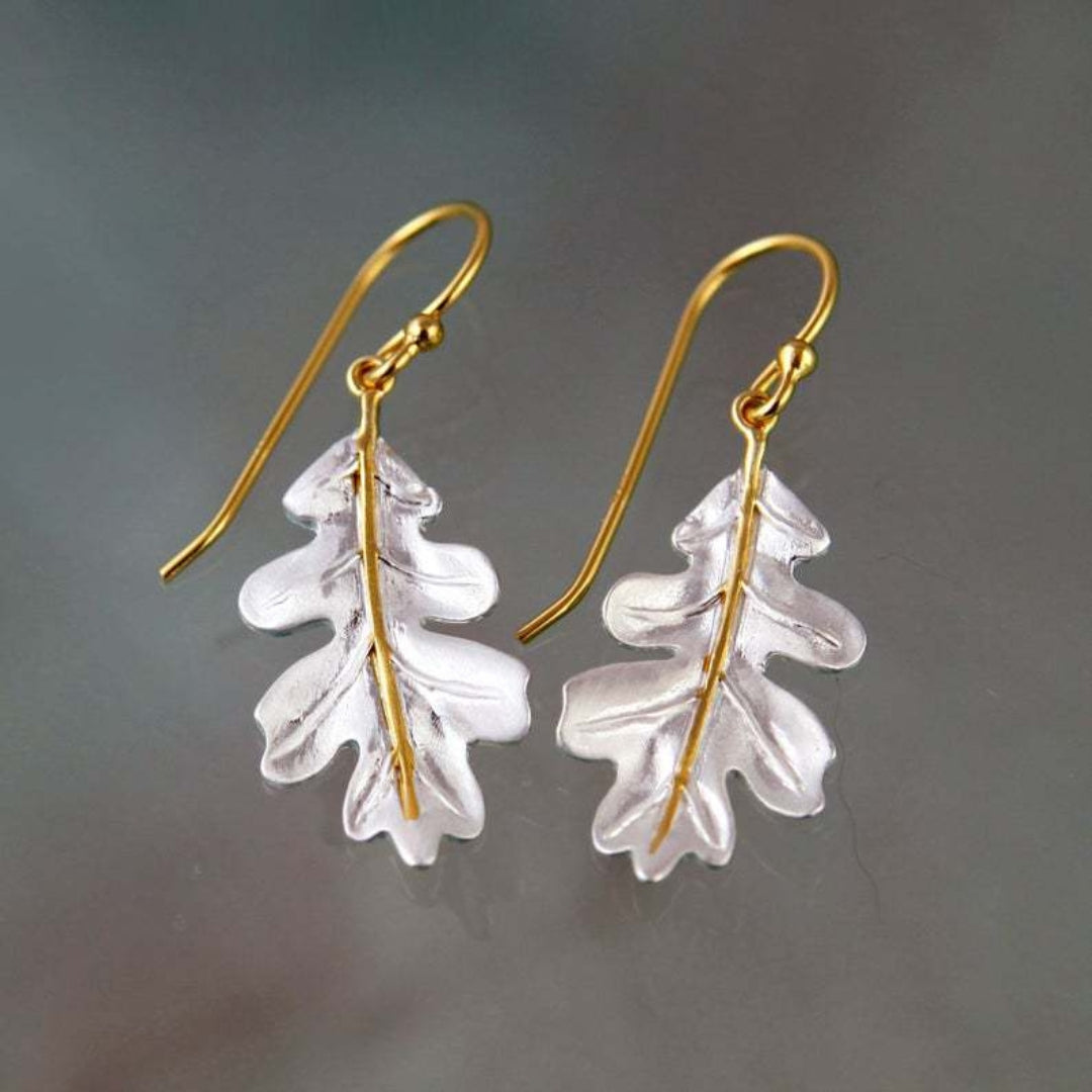Boho earrings in gold with white leaves – Timeless Treasures Brand