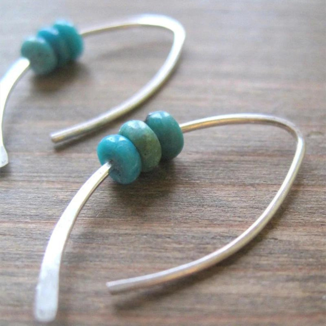 Boho wavy earrings with turquoise stones in sterling silver – Timeless ...