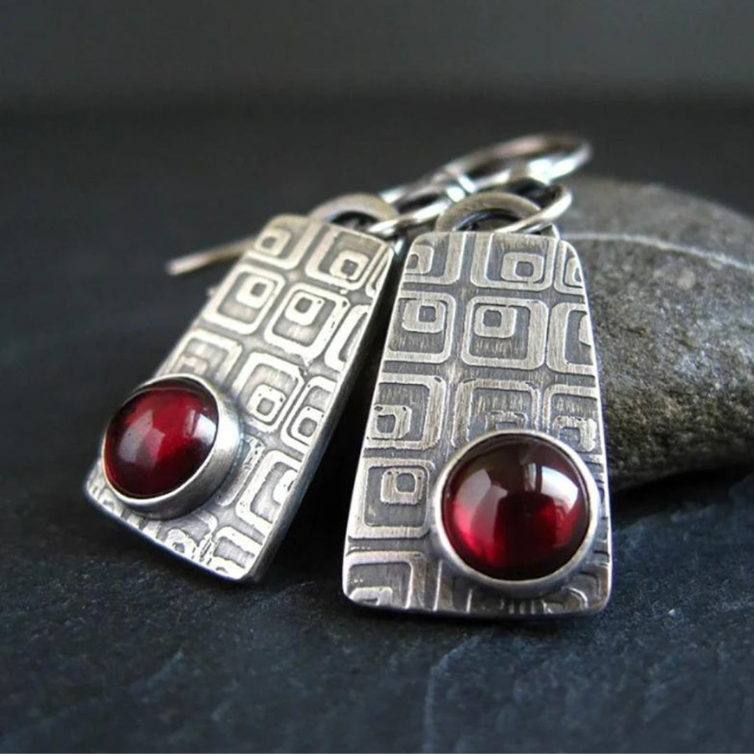 Boho Earrings with Ruby in Silver