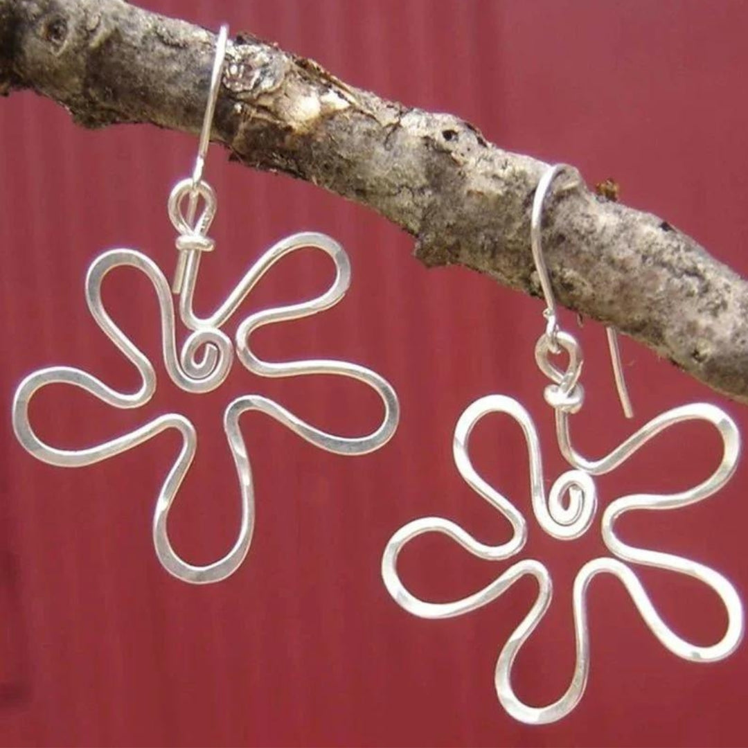 Boho Silver Wavy Flower Earrings