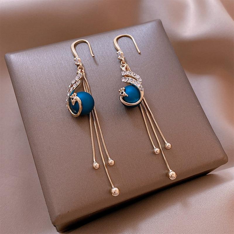 Festive Earrings with Blue Beads