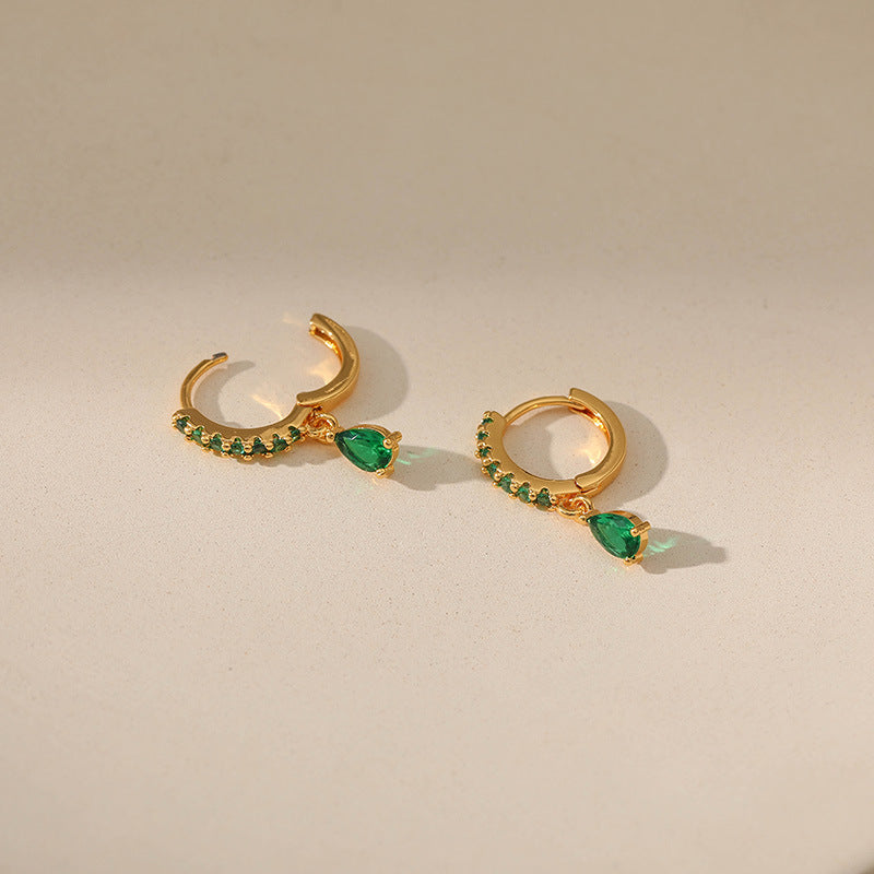 Green Zirconia Earrings in Gold