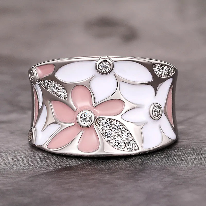 Vintage Enamel Flower Zirconia Ring