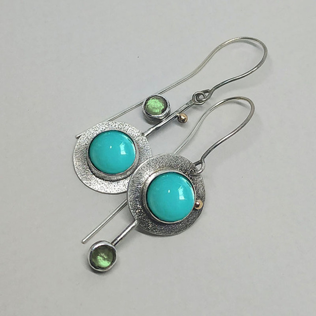 Boho Earrings with Turquoise Stone in Silver