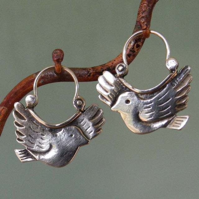 Vintage Bird Earrings in Silver