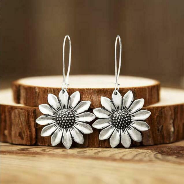 Vintage Sunflower Silver Earrings