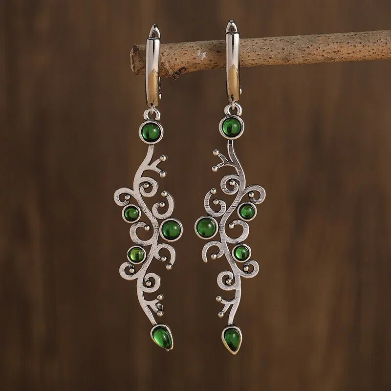 Vintage Green Zirconia Silver Earrings