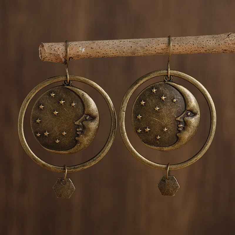 Vintage Golden Moon Night Earrings