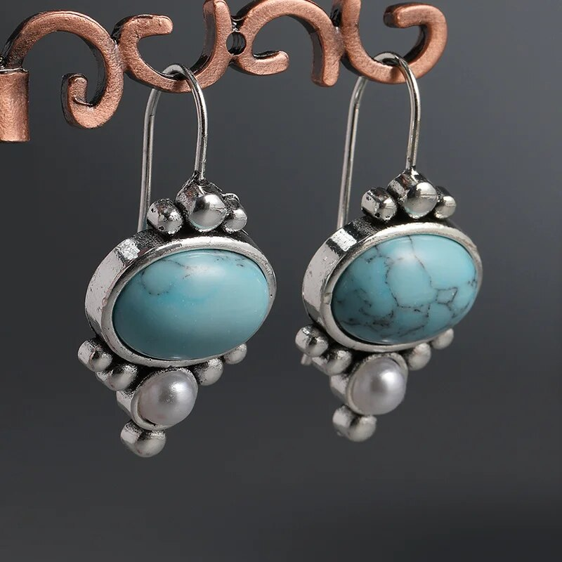 Vintage Inlaid Turquoise Stone Earrings