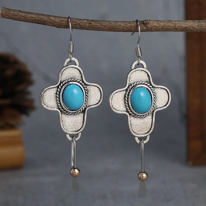 Vintage Blue Stone Dangling Earrings