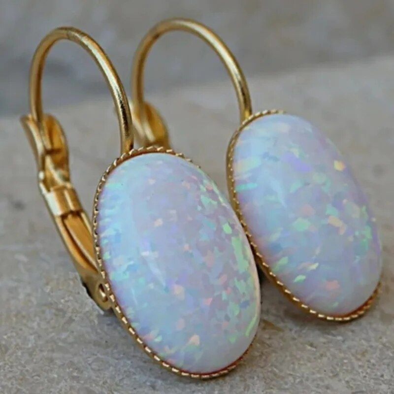 Vintage White Opal Golden Earrings