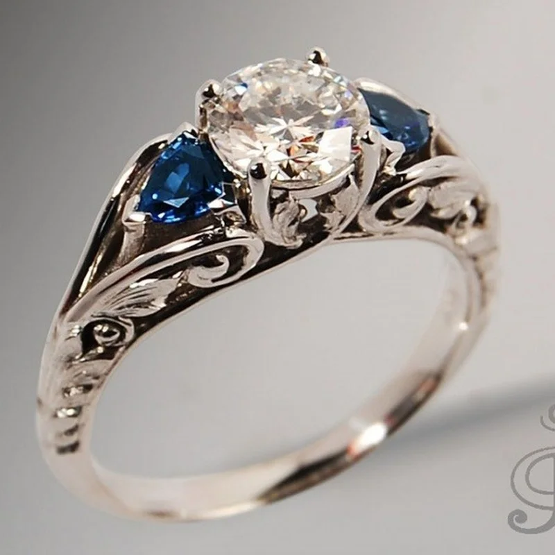 Vintage Blue White Crystal Ring
