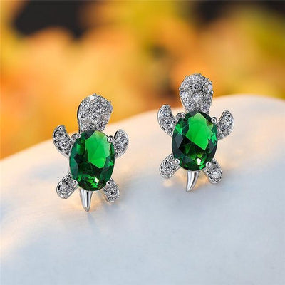 Sea Turtle Earrings in Zirconium and Silver